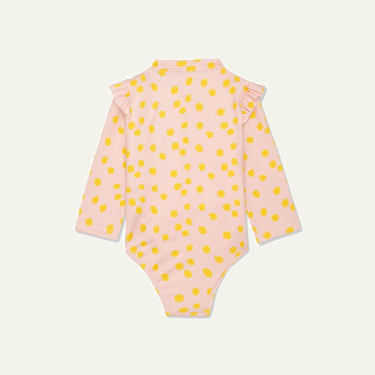 Recycled Polyester Sepia Dotted Zipped Kid Rashguard - Sepia/cyber Yellow