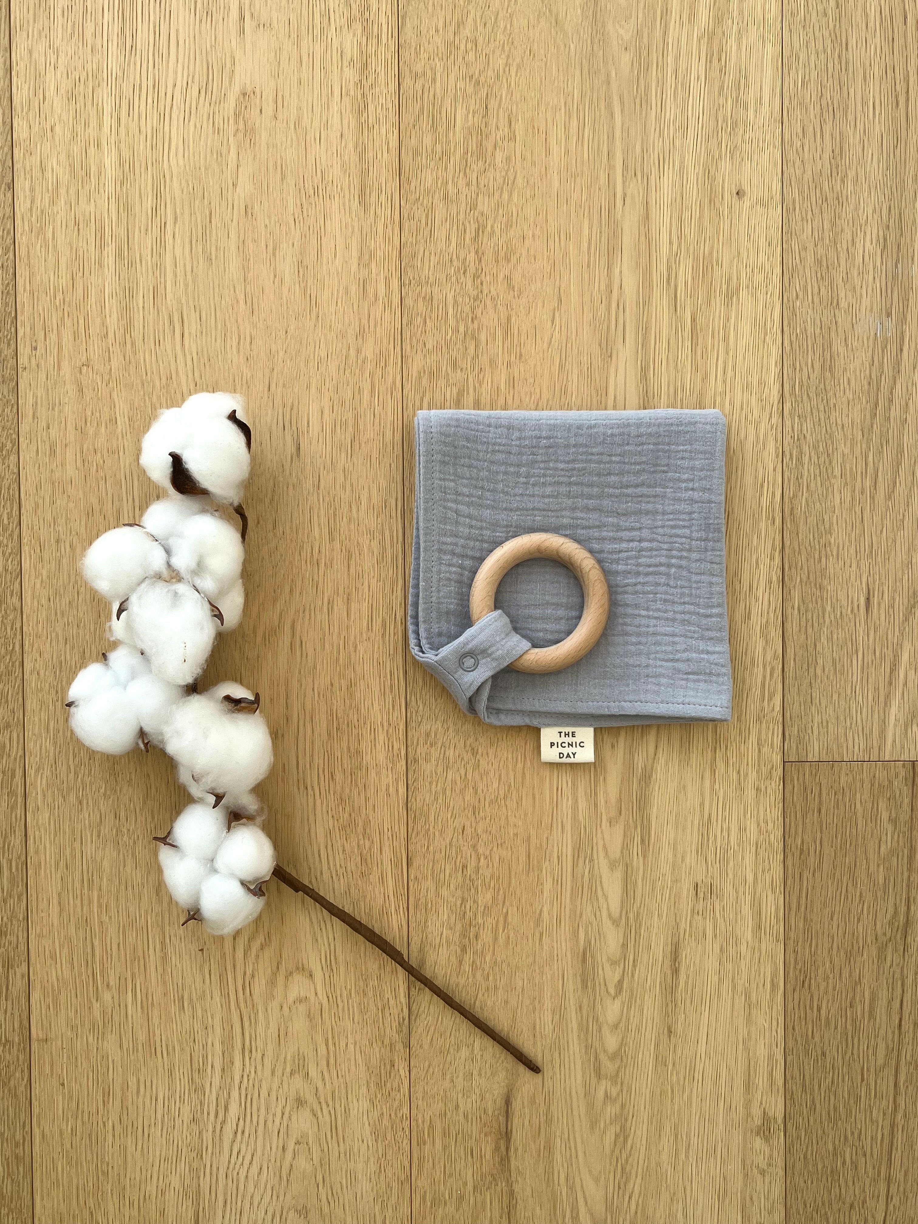 Organic Cotton Towel with Teething Ring Pearl Gray Burp Cloths The picnic day