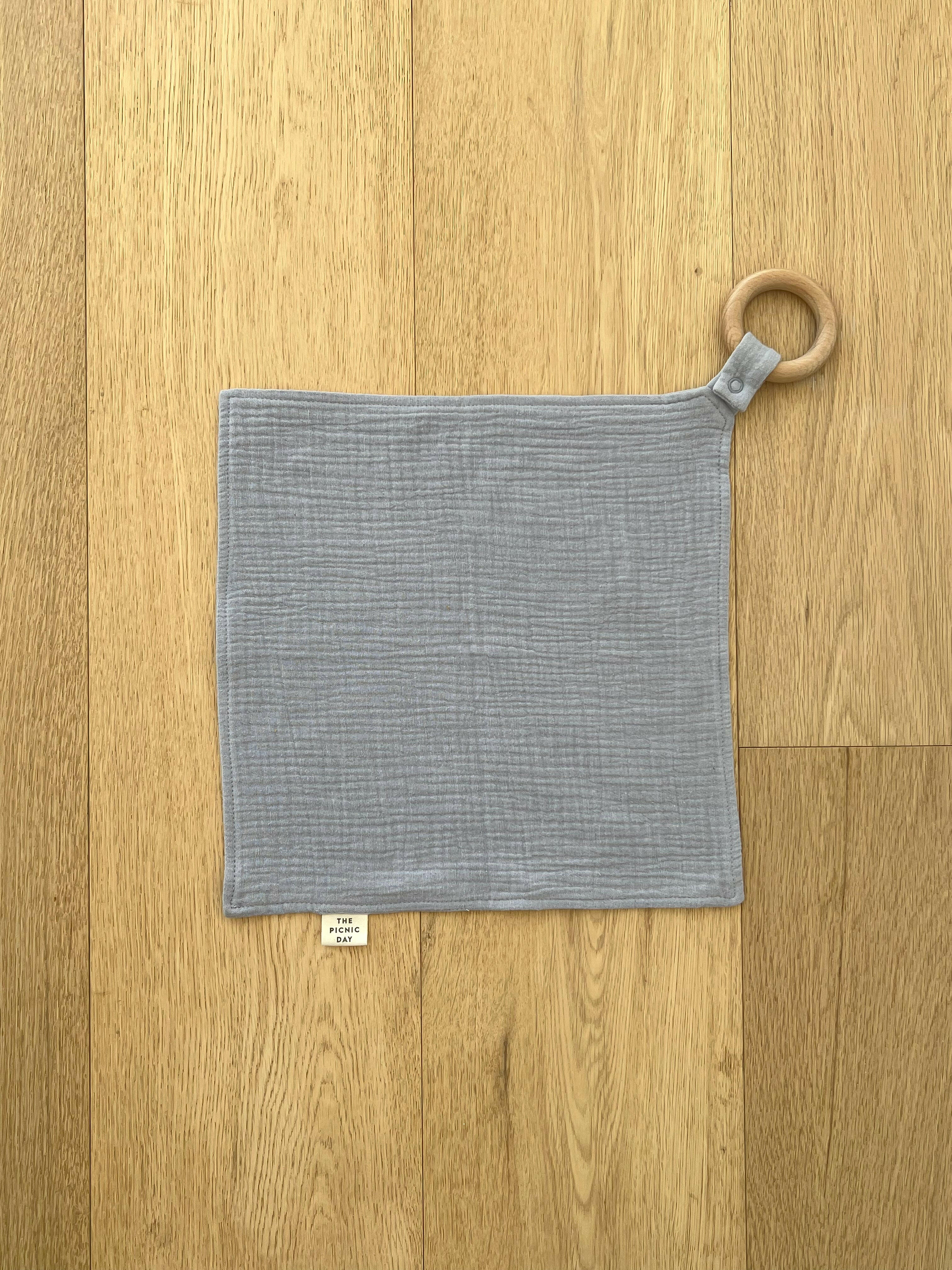 Organic Cotton Towel with Teething Ring Pearl Gray Burp Cloths The picnic day