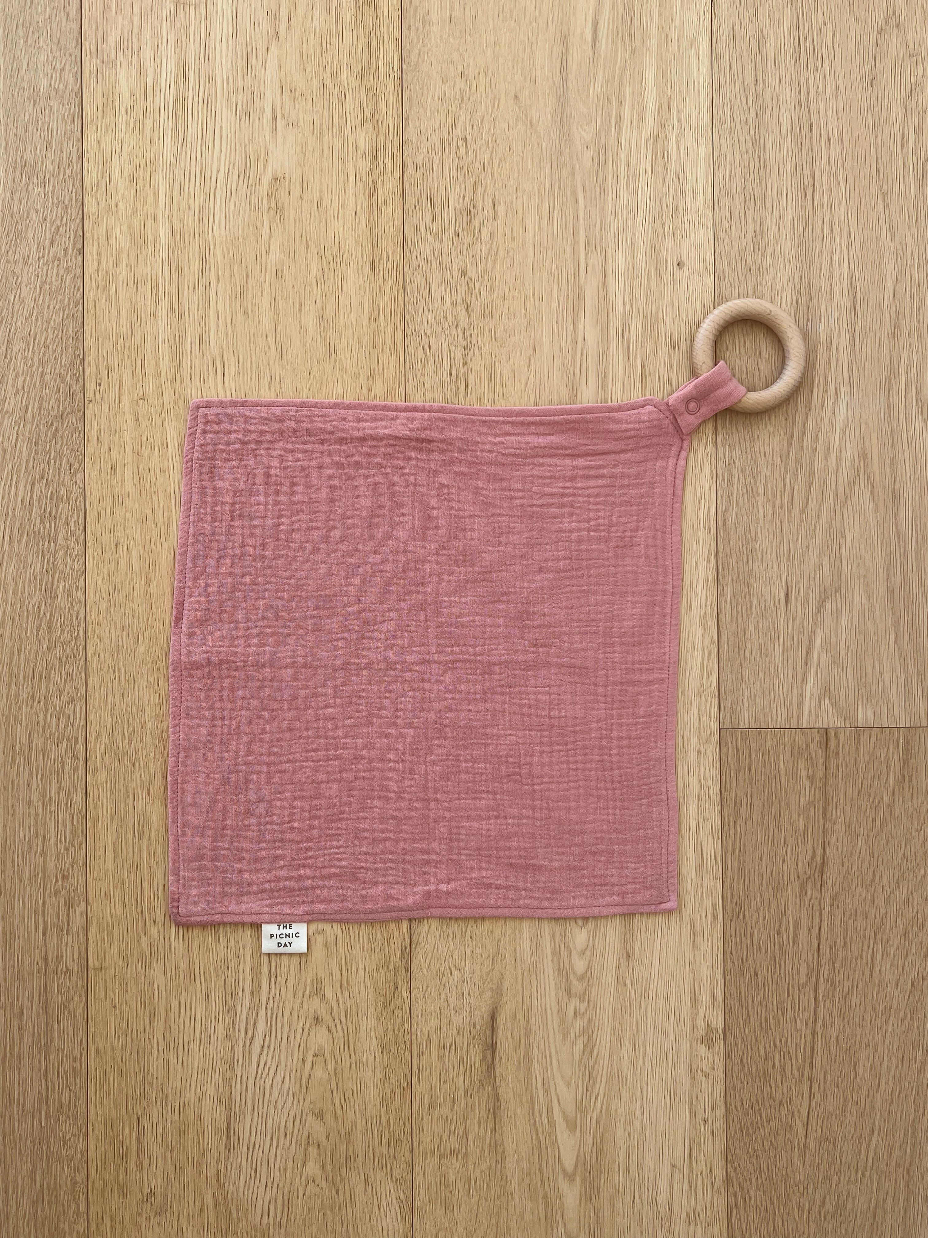 Organic Cotton Towel with Teething Ring Peach Burp Cloths The picnic day