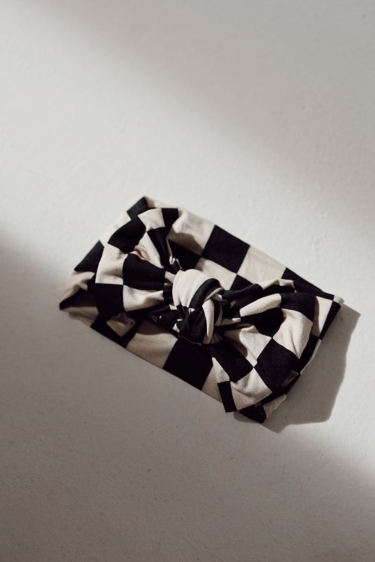 Bamboo Head Wrap | Black Checkerboard Hats forever french baby