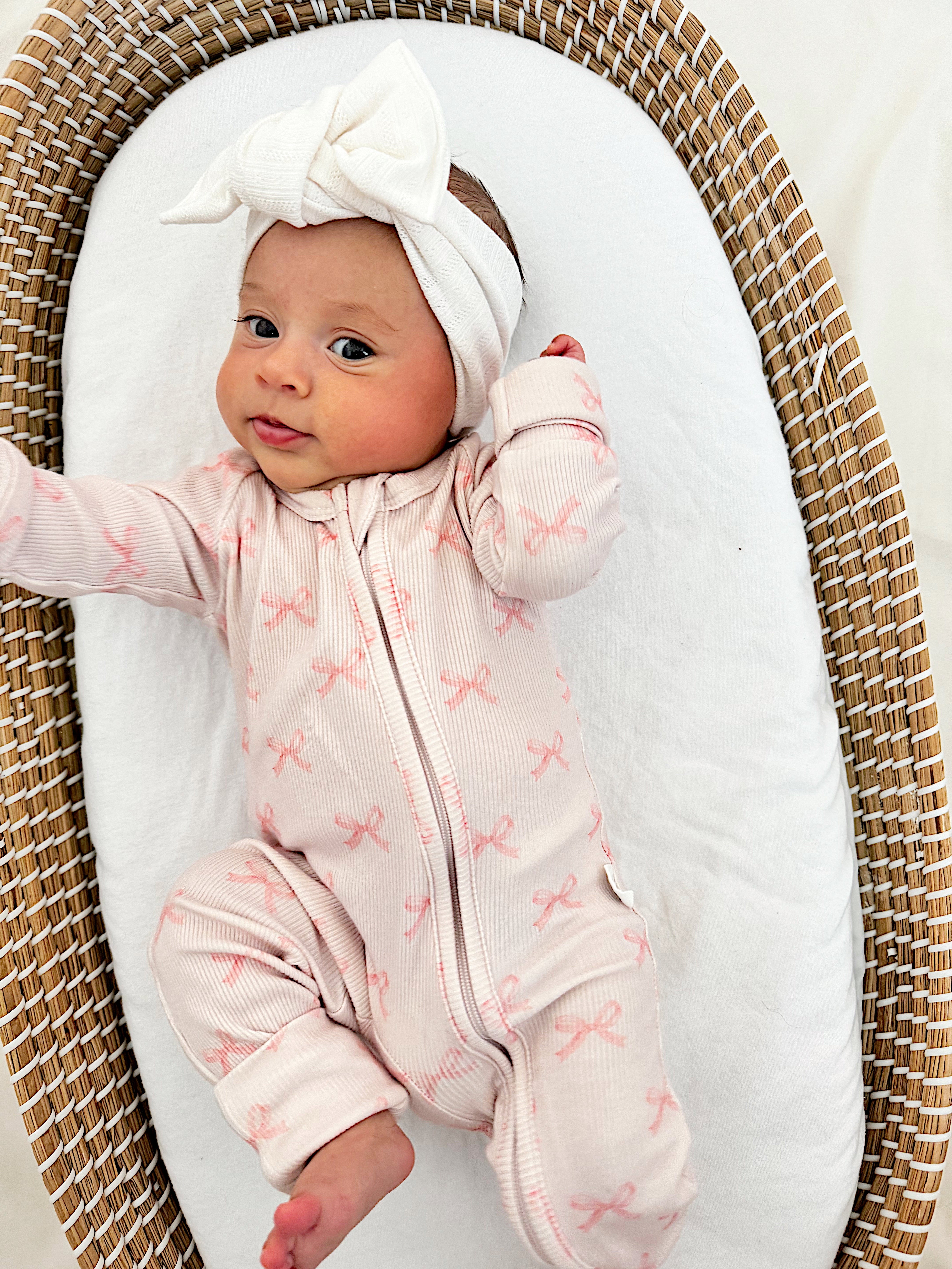 Blushing Bows Ribbed Bamboo Zippy Pajamas