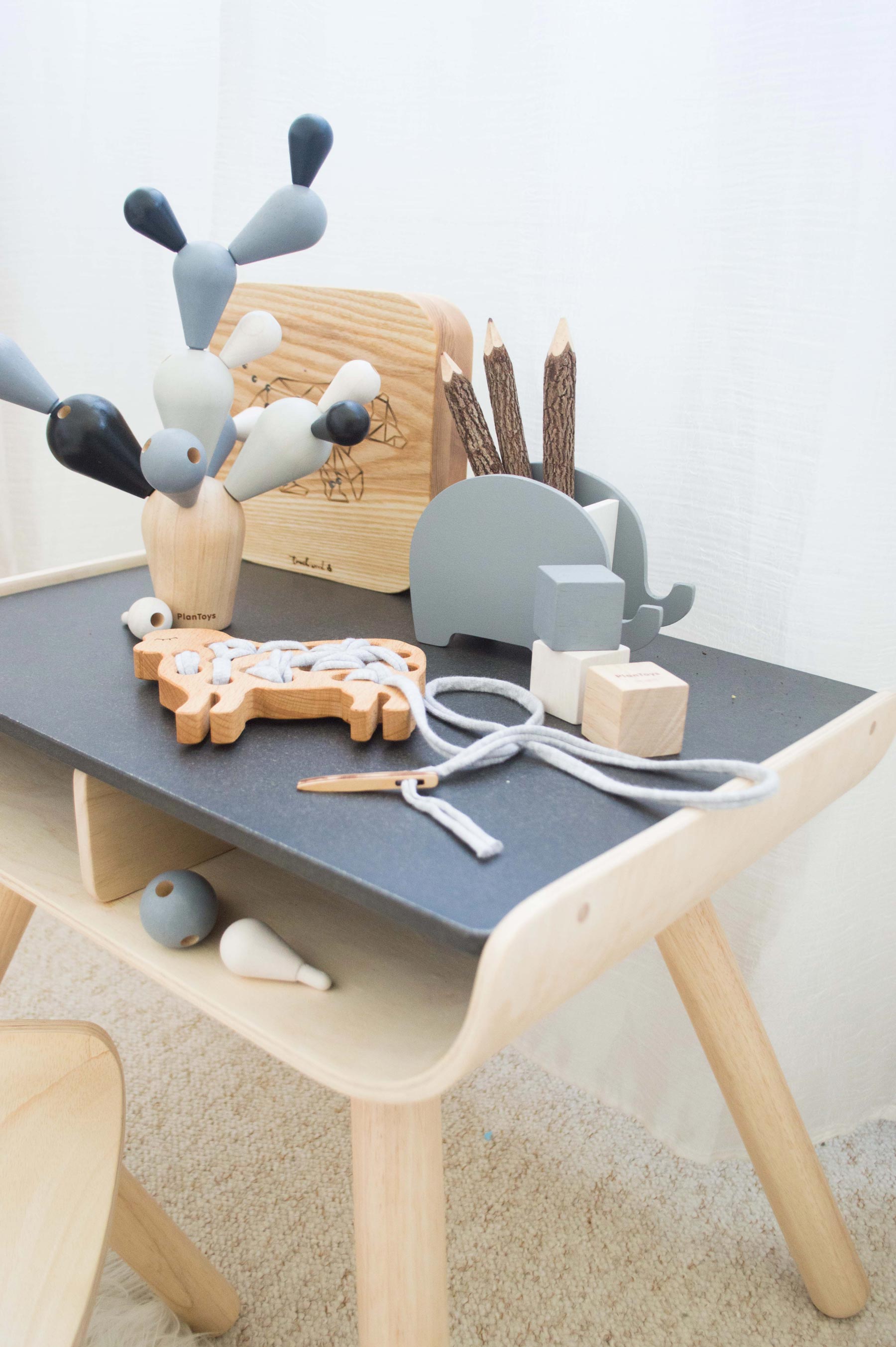 Toddler Desk Wooden Table & Chair Set Playroom Furniture PlanToys