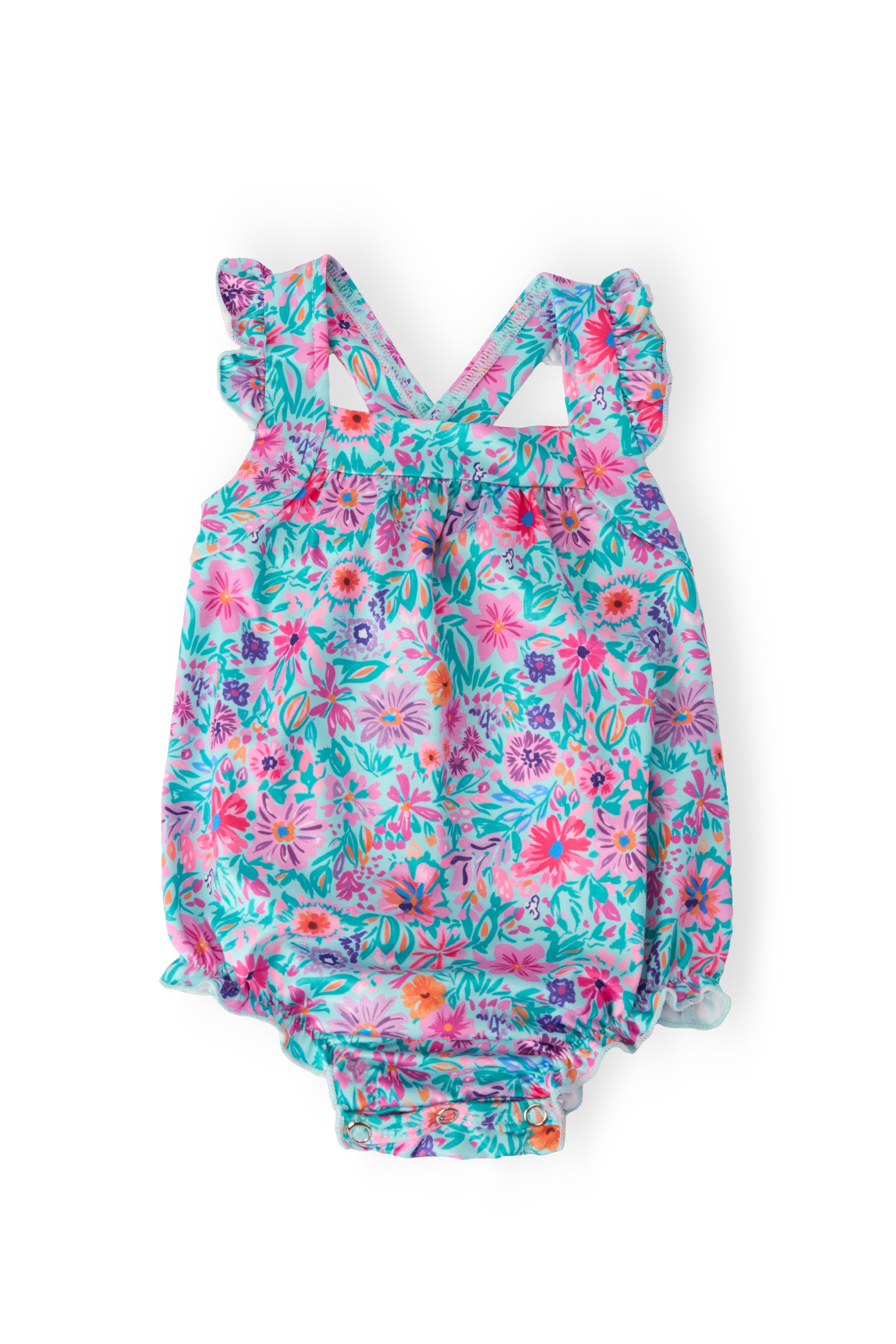 Tropical Garden Ruffle Cross Back Romper