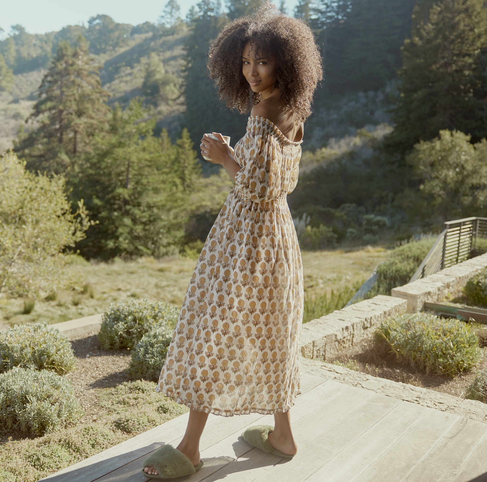 Rosie Midi Dress Nightgown - Ochre/Dahlia