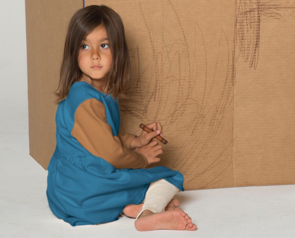 Long Sleeve Modal Two-Tone Dress - Pond