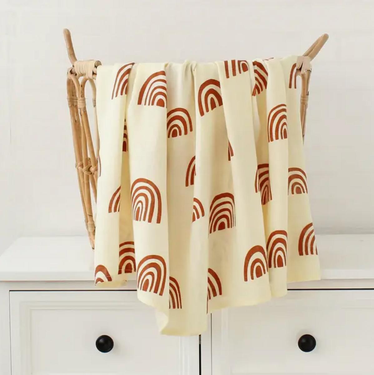 Bamboo Muslin Swaddle Blanket - Retro Rainbow