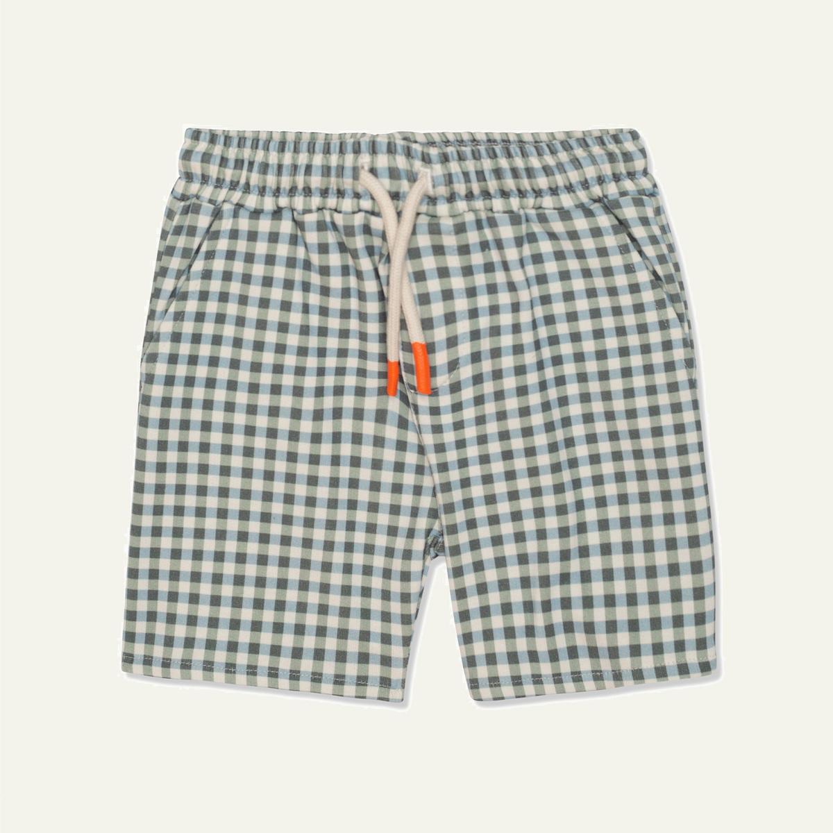 Recycled Cotton Gingham Kid Shorts - Natural/faded Denim