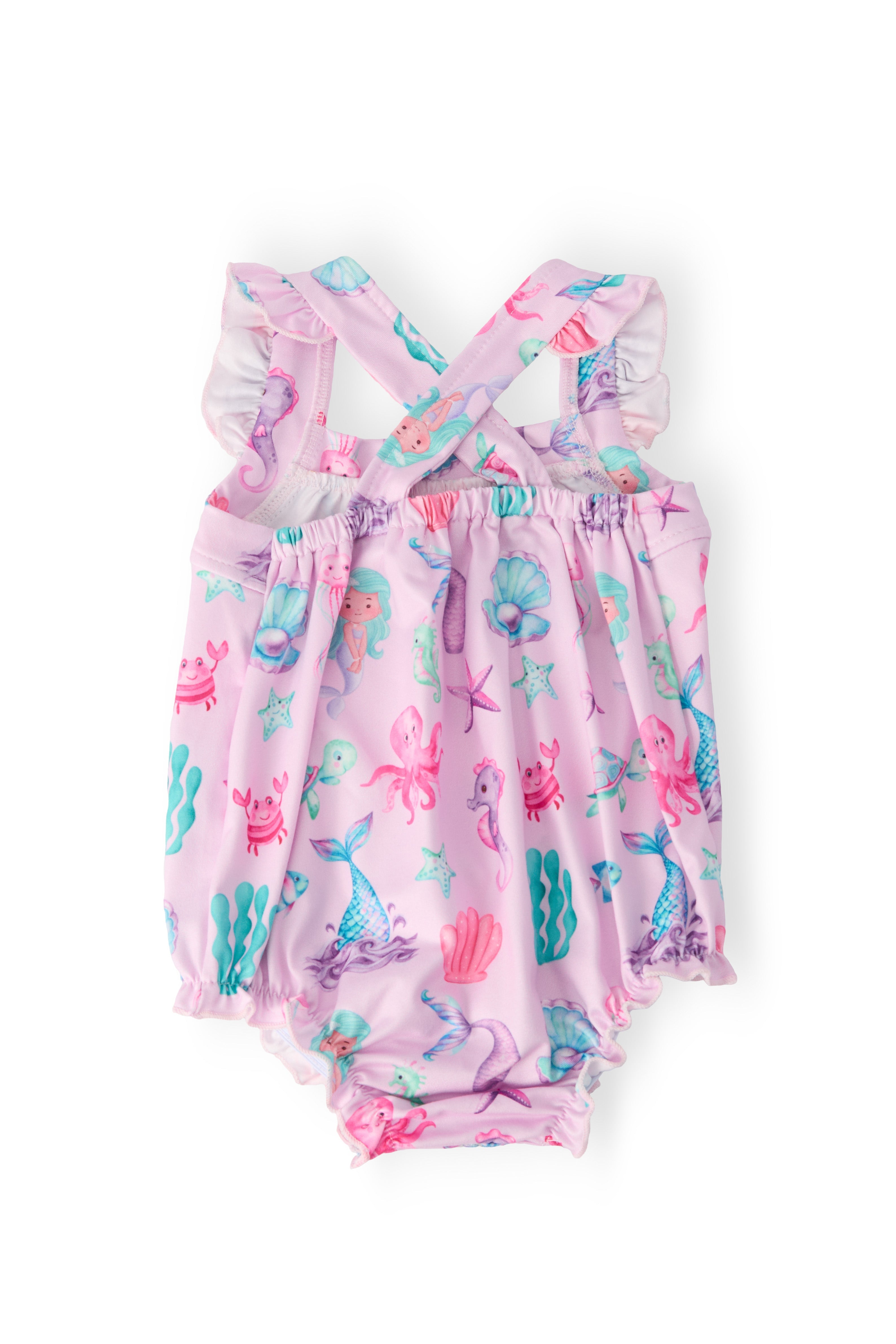 Under the Sea Ruffle Cross Back Romper