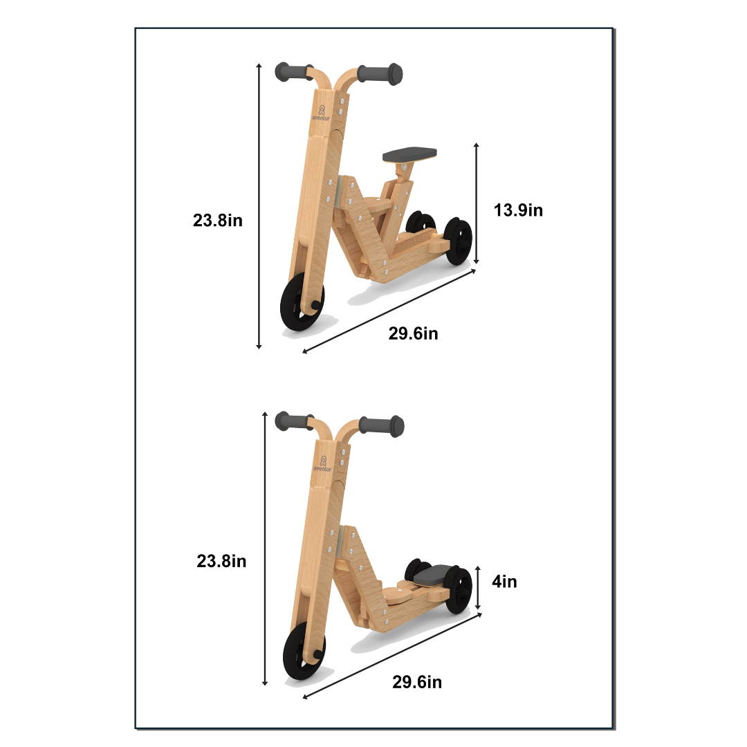 Juneberry 2-in-1 Wooden Scooter & Ride-On Toy for Toddlers