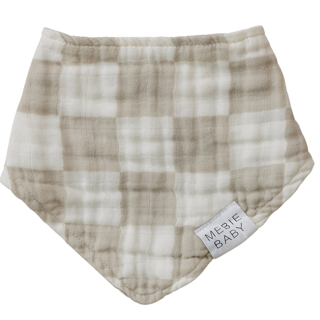Taupe Checkered Muslin Bib  Mebie Baby