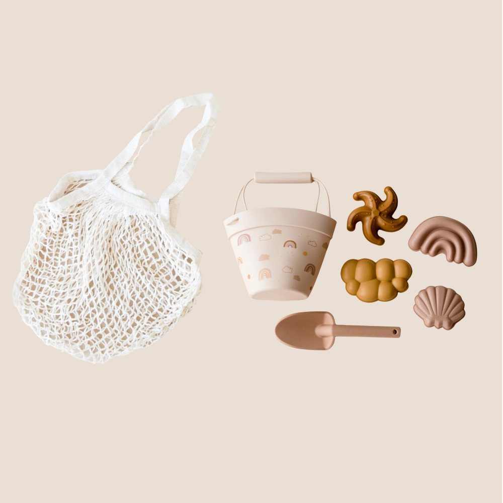Silicone Beach Bucket Set Beach Buckets Little Wonder & Co Rainbow Without Organic Cotton Net Bag