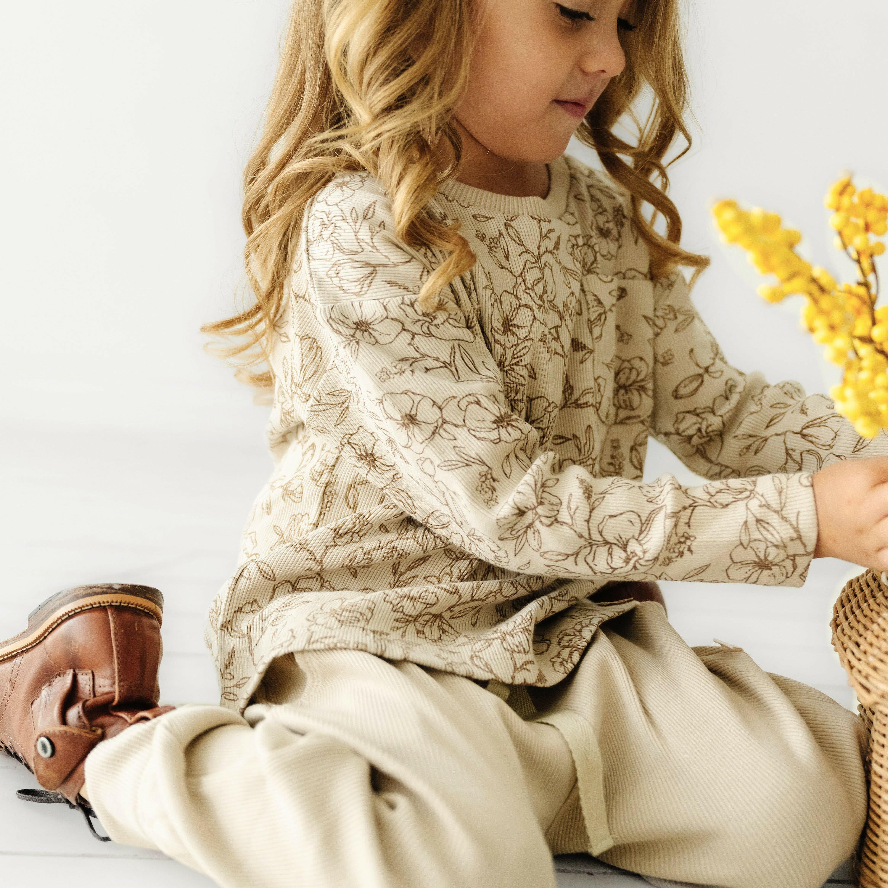 Organic Toddler T-shirt & Pant Set - Vintage Bloom Tee & Pant Set Makemake Organics