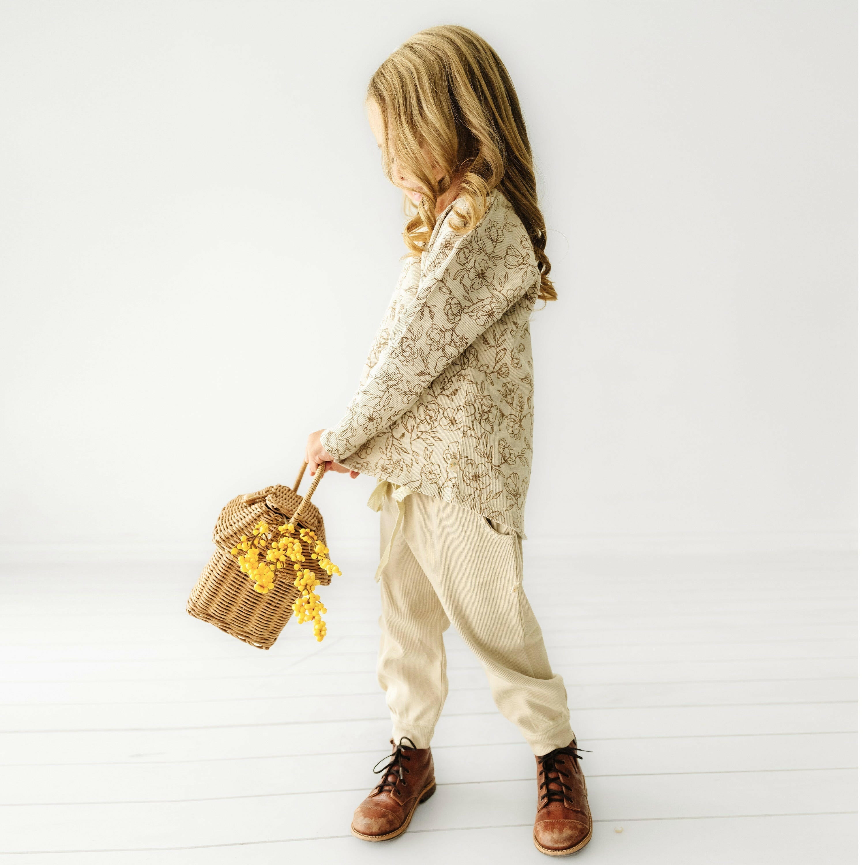 Organic Toddler T-shirt & Pant Set - Vintage Bloom Tee & Pant Set Makemake Organics