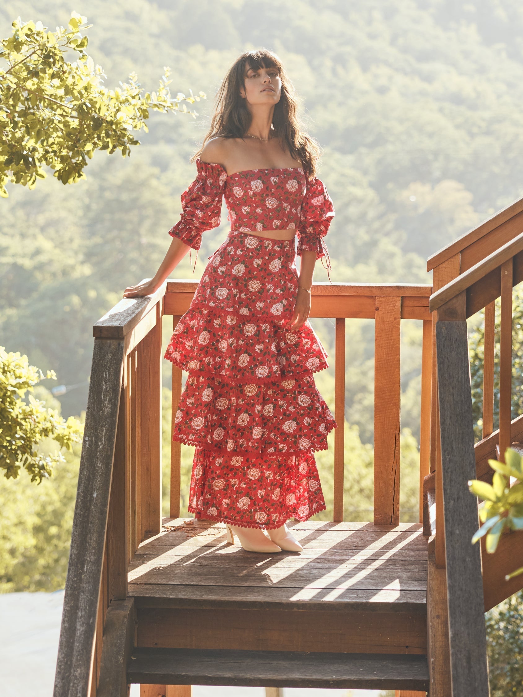 Casey Puff Sleeve Top - Scarlet/Ivory Rose Floral