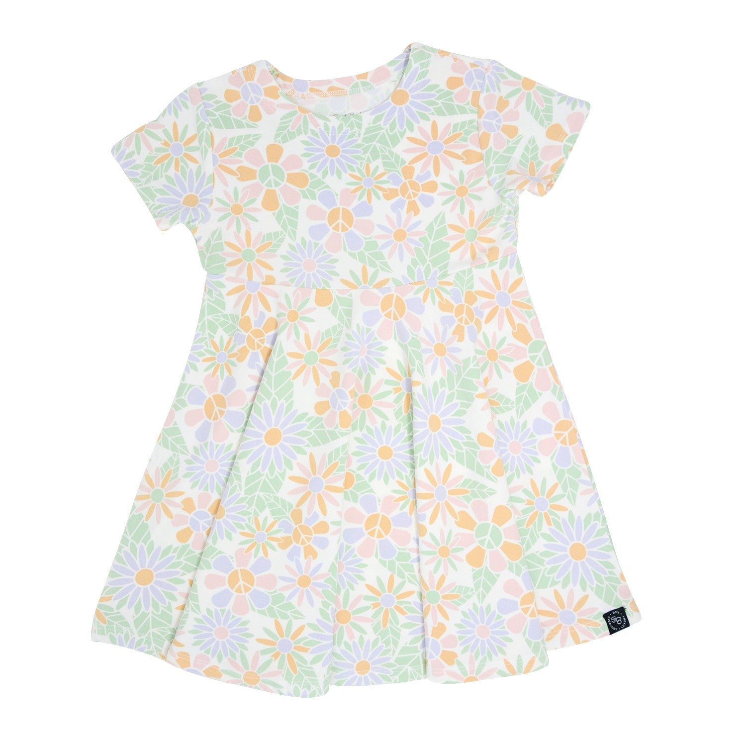 Swirly Girl Short Sleeve Dress - Groovy Flowers