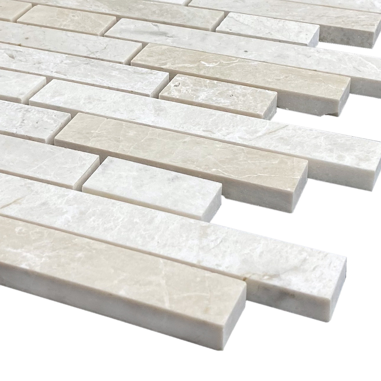 Vanilla Beige Marble Strip Liner on 12" x 12" Mesh Mosaic Tile - Belair Collection
