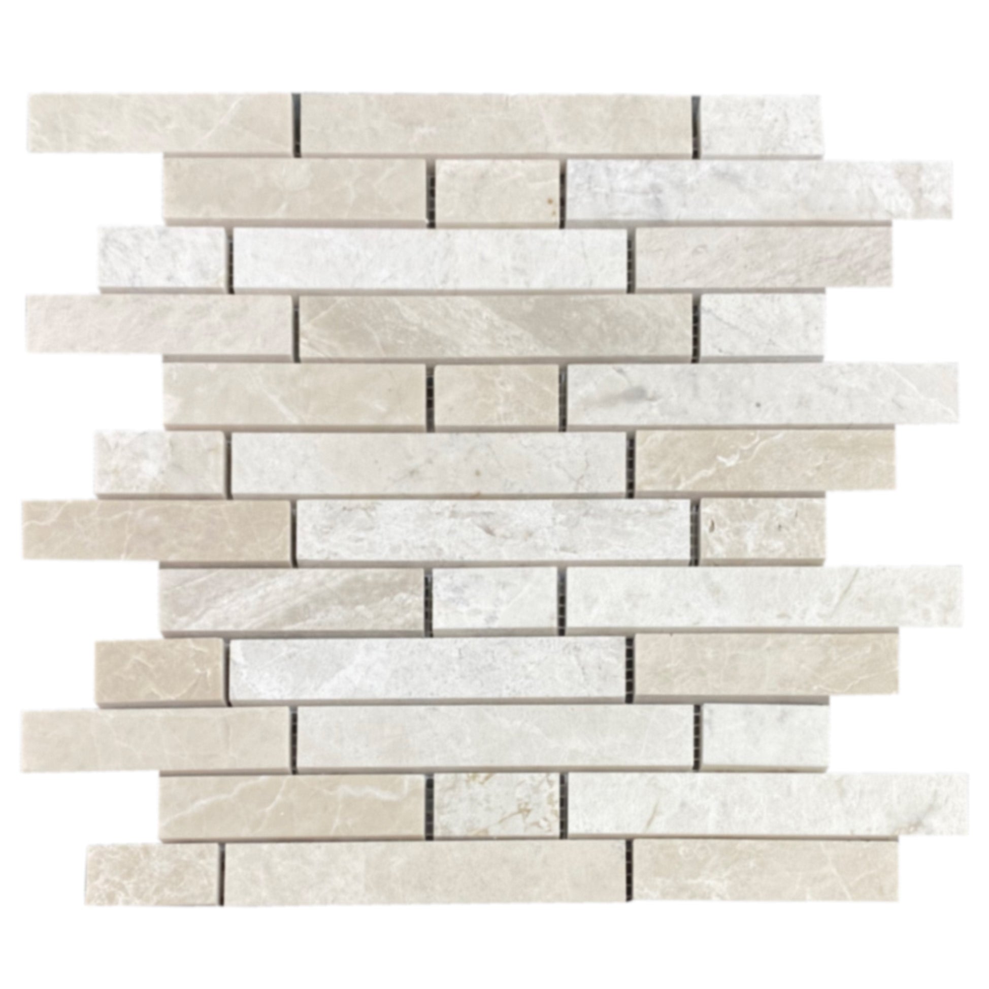 Vanilla Beige Marble Strip Liner on 12" x 12" Mesh Mosaic Tile - Belair Collection
