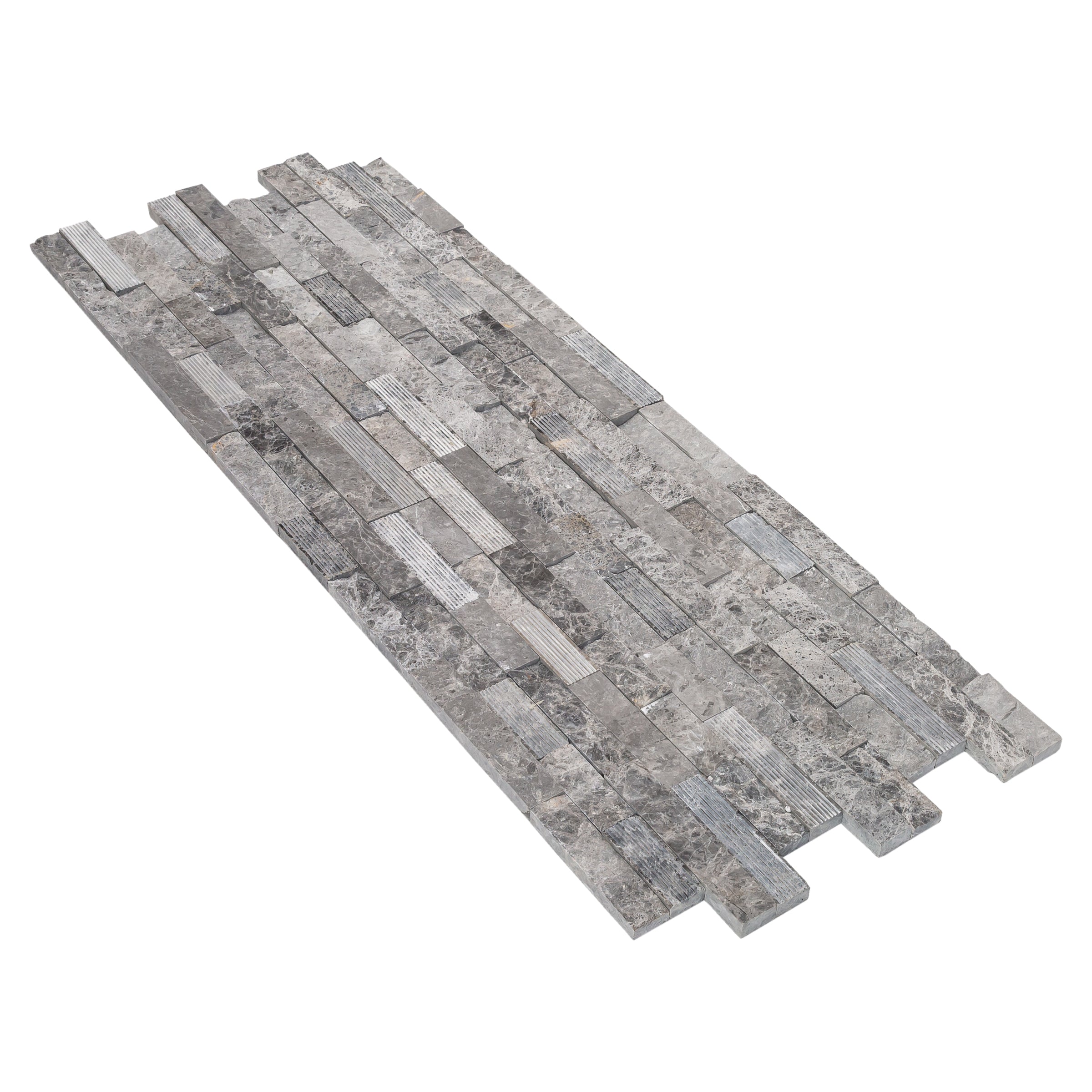 Ventana Gray Ledger 3D Panel 6"x24" Multi Surface Natural Marble Wall Tile - Belair Collection