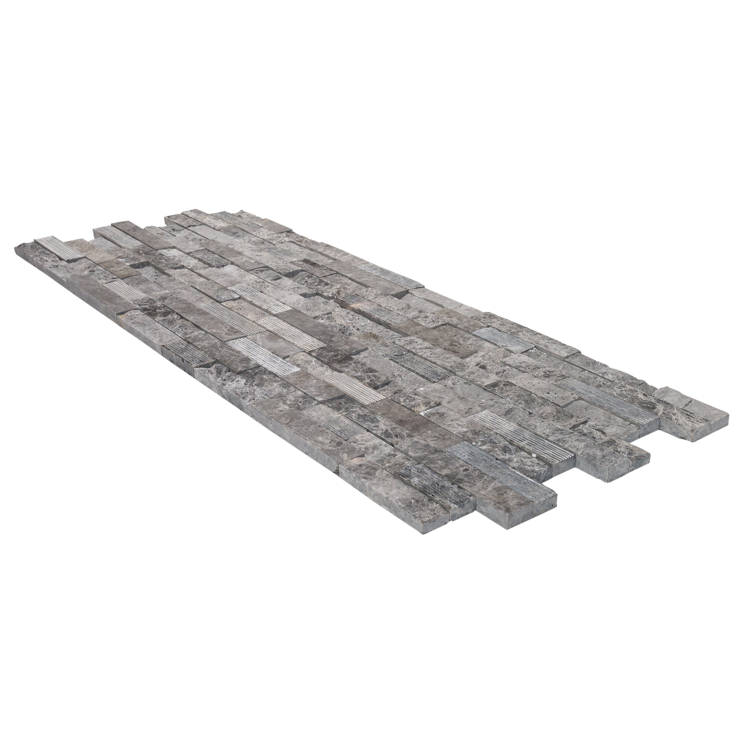 Ventana Gray Ledger 3D Panel 6"x24" Multi Surface Natural Marble Wall Tile - Belair Collection