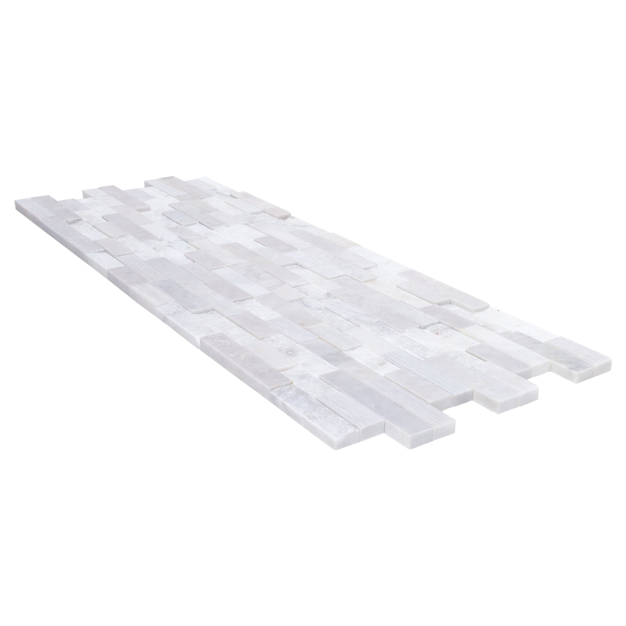 Lincoln White Ledger 3D Panel 6"x24" Multi Surface Natural Marble Wall Tile - Belair Collection