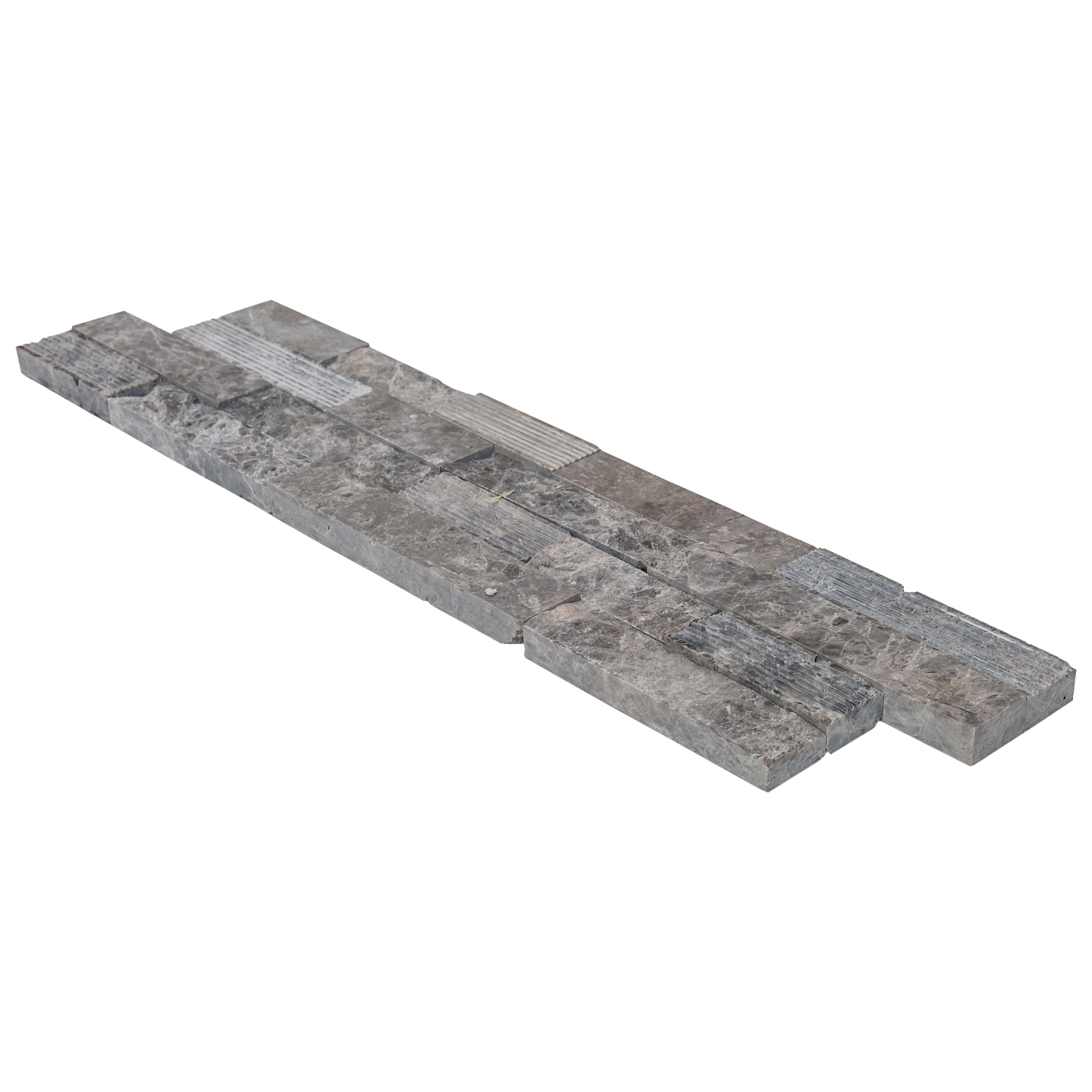 Ventana Gray Ledger 3D Panel 6"x24" Multi Surface Natural Marble Wall Tile - Belair Collection