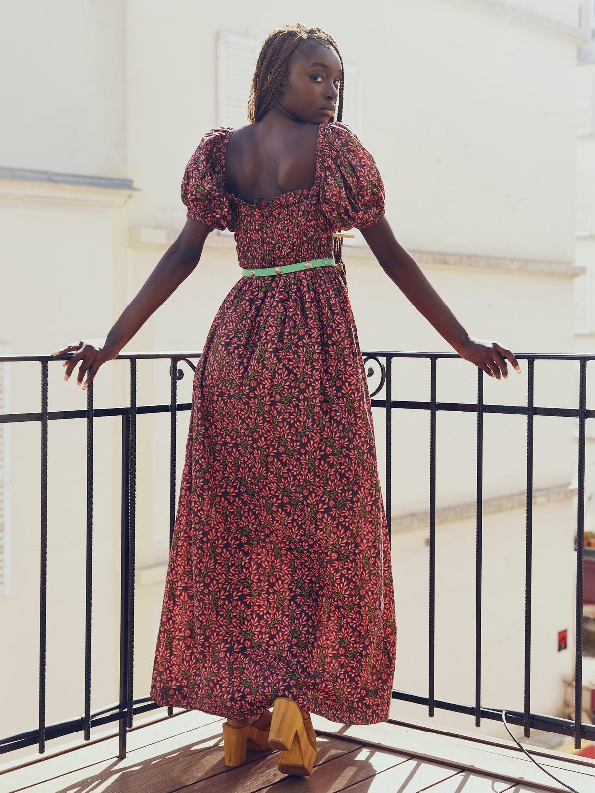 Aurora Puff Sleeve Maxi Dress - Faded Onyx/Light Ruby Floral - FINAL SALE