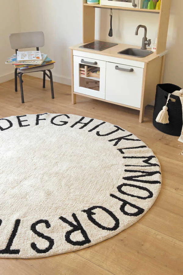 WASHABLE RUG ABC NATURAL BLACK Little Wonder & Co
