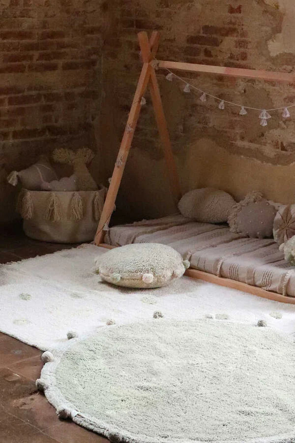 WASHABLE RUG HIPPY DOTS NATURAL - OLIVE Little Wonder & Co