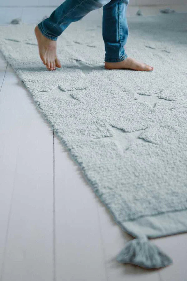 WASHABLE RUG HIPPY STARS AQUA BLUE Little Wonder & Co