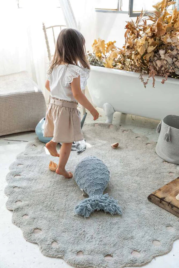 WASHABLE RUG PINE CONE PEARL BLUE Little Wonder & Co