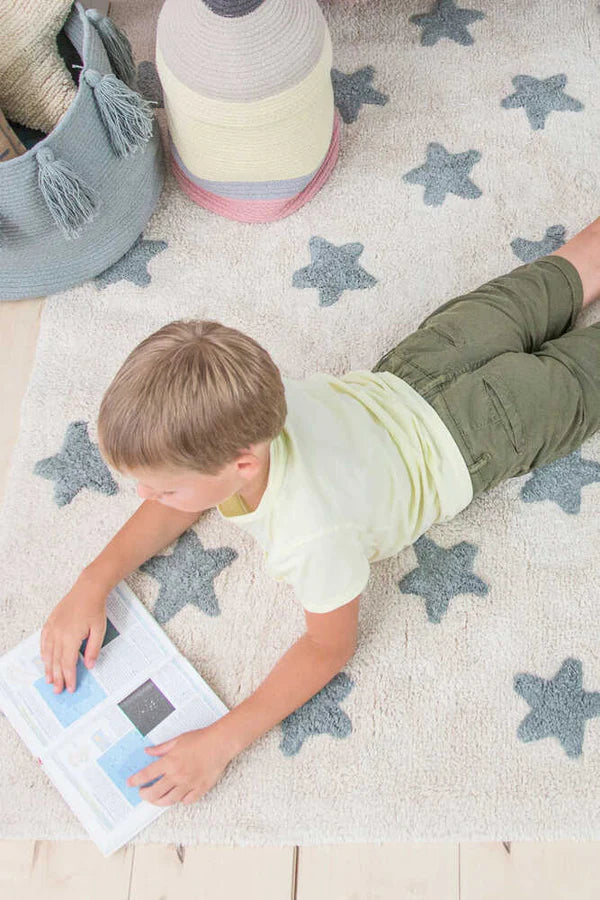 WASHABLE RUG STARS NATURAL-VINTAGE BLUE Little Wonder & Co