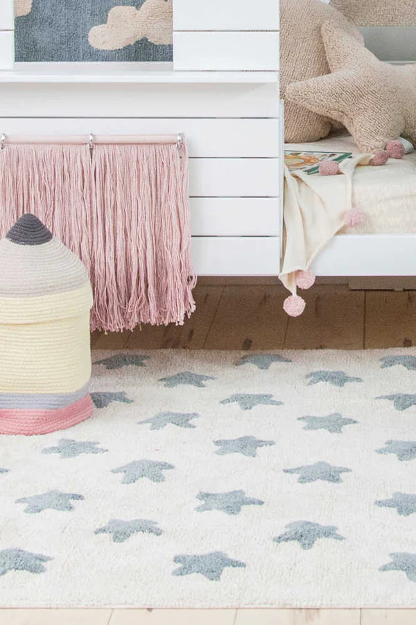 WASHABLE RUG STARS NATURAL-VINTAGE BLUE Little Wonder & Co
