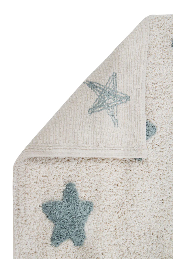 WASHABLE RUG STARS NATURAL-VINTAGE BLUE Little Wonder & Co