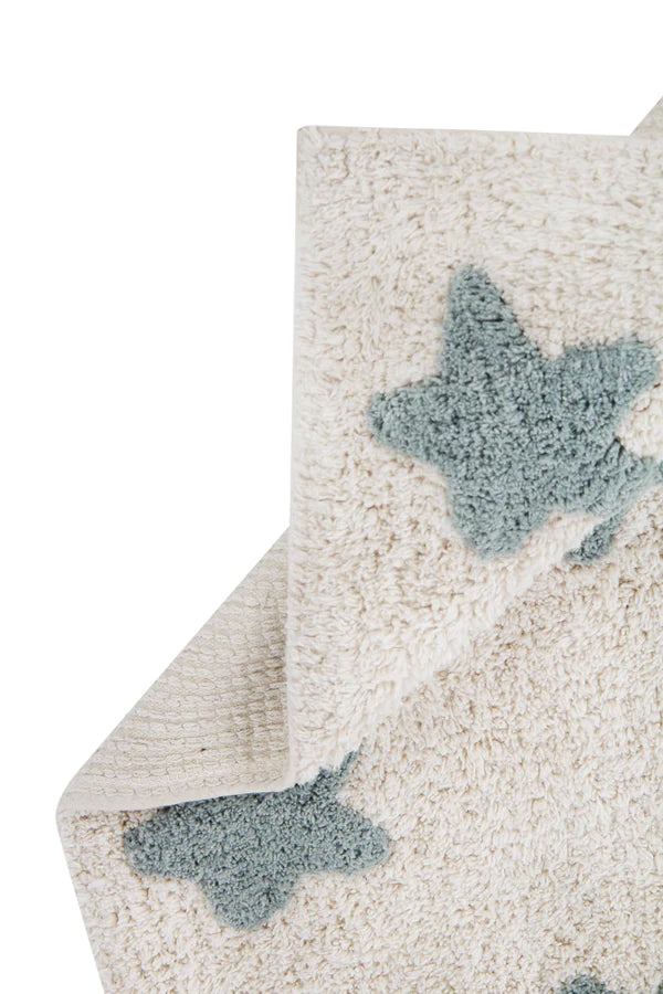 WASHABLE RUG STARS NATURAL-VINTAGE BLUE Little Wonder & Co