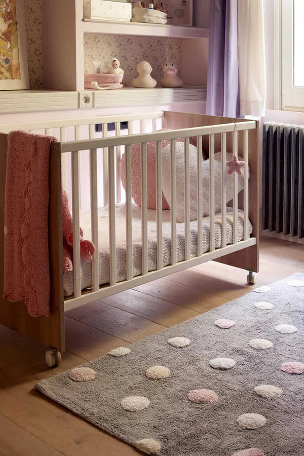 WASHABLE RUG TRICOLOR POLKA DOTS GREY-PINK Little Wonder & Co