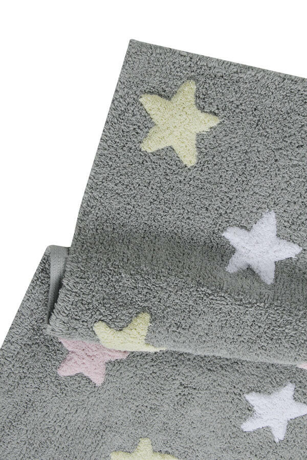 WASHABLE RUG TRICOLOR STARS GREY-PINK Little Wonder & Co