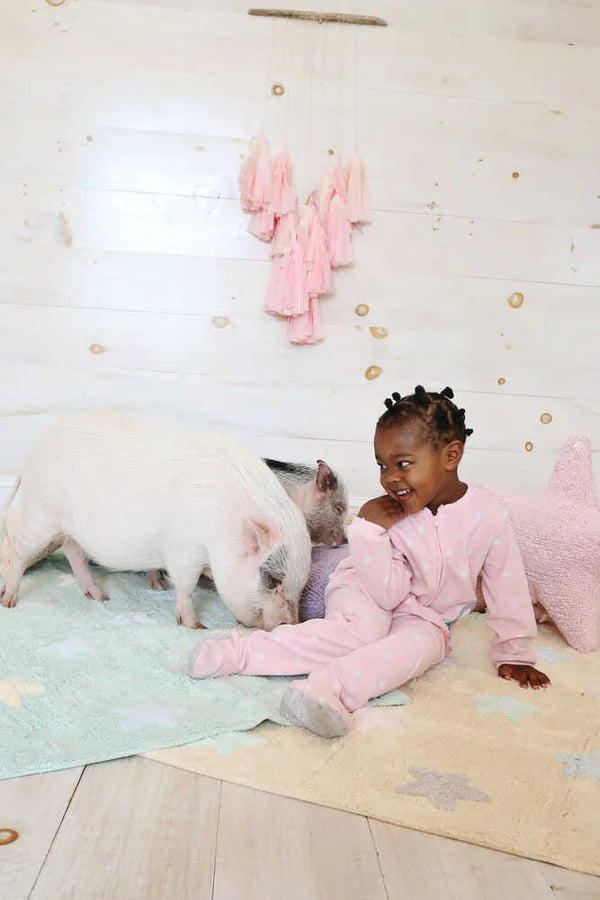 WASHABLE RUG TRICOLOR STARS SOFT MINT Little Wonder & Co