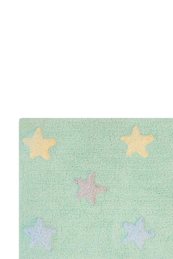 WASHABLE RUG TRICOLOR STARS SOFT MINT Little Wonder & Co