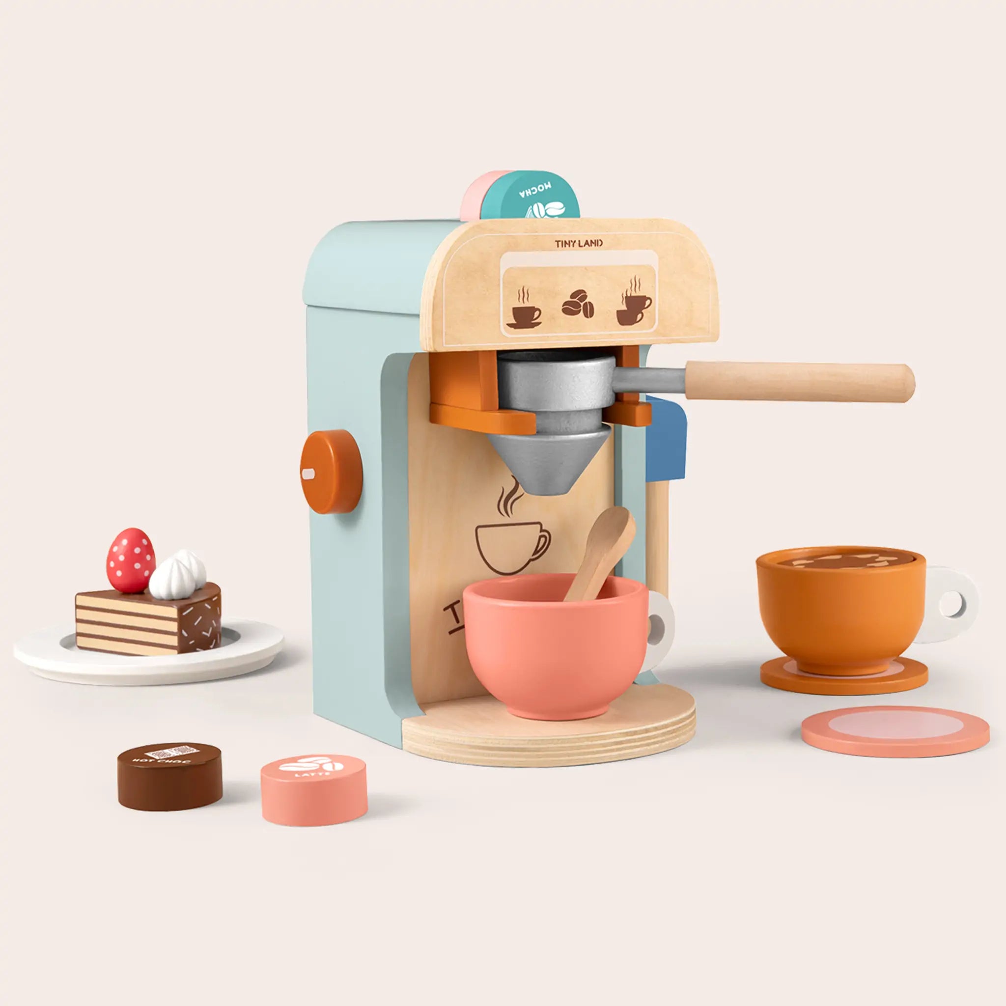 Tiny Land® Wooden Kids Play Coffee Maker Set Toy Cookware Tiny Land