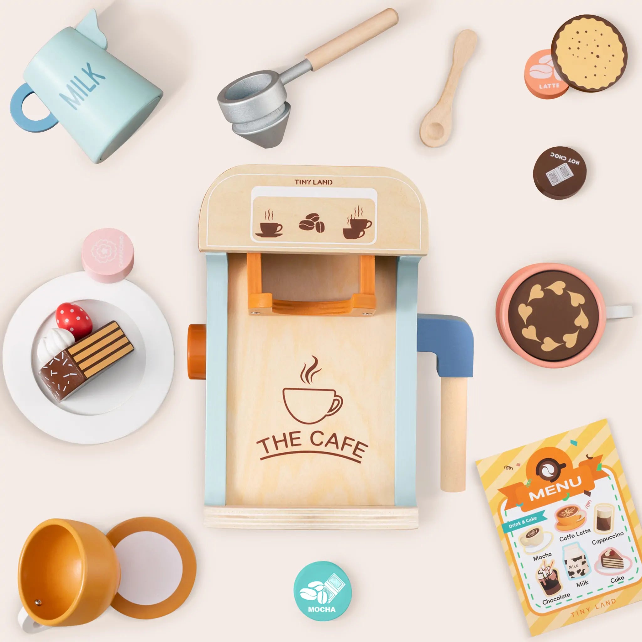 Tiny Land® Wooden Kids Play Coffee Maker Set Toy Cookware Tiny Land