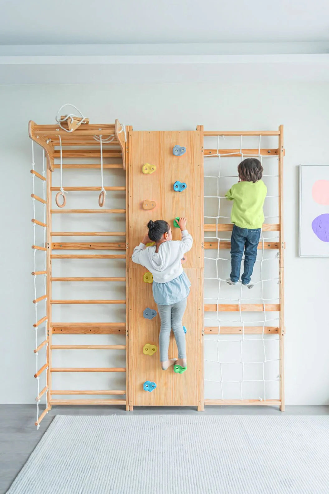 Walnut 9-in-1 Swedish Ladder Wall Gym | Indoor Wooden Climber & Activity Set for Kids - 95" Height