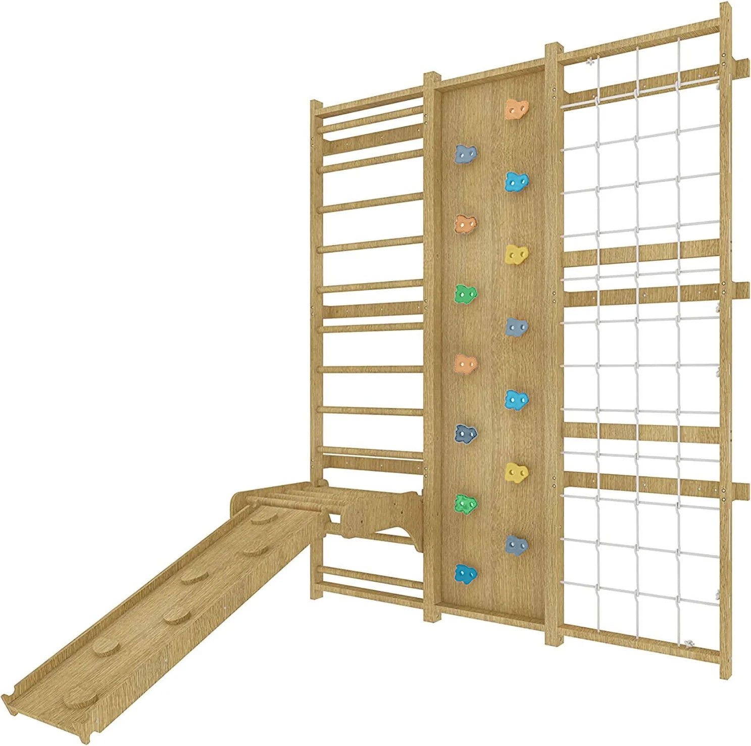 Walnut 9-in-1 Swedish Ladder Wall Gym | Indoor Wooden Climber & Activity Set for Kids - 95" Height