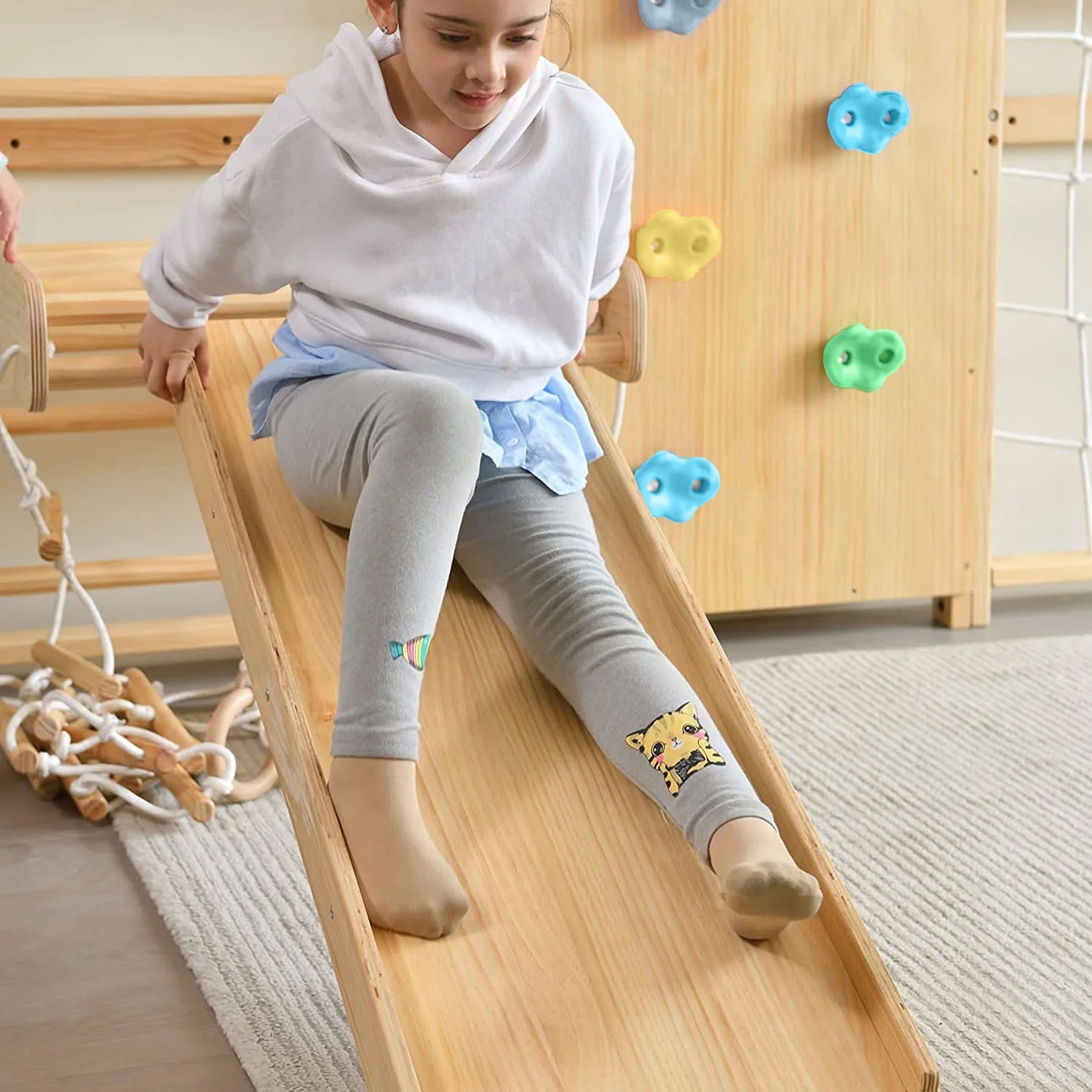 Walnut 9-in-1 Swedish Ladder Wall Gym | Indoor Wooden Climber & Activity Set for Kids - 95" Height