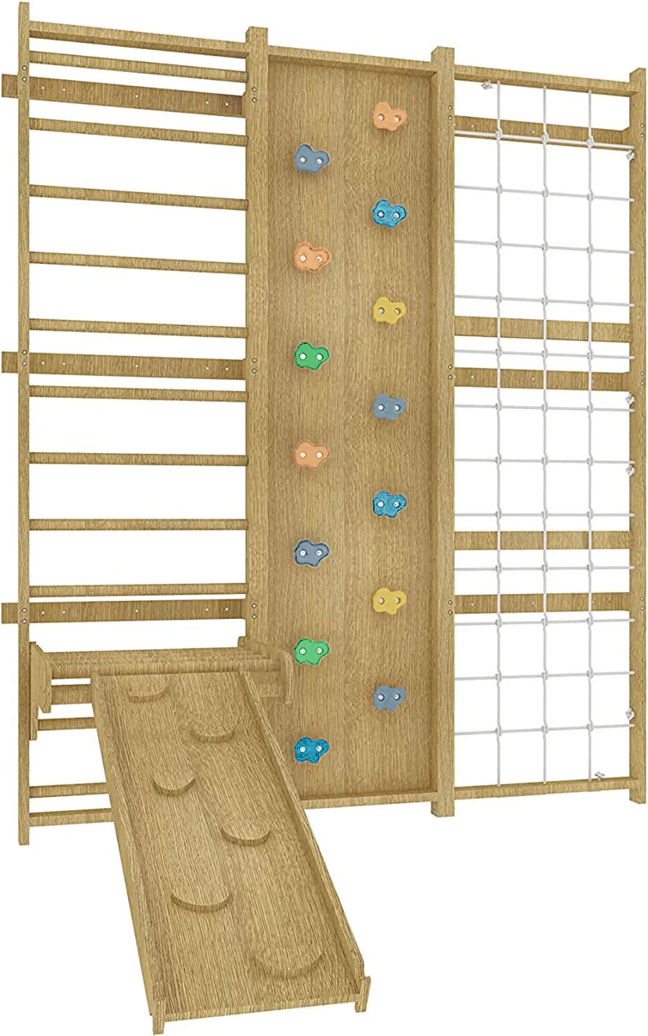 Walnut 9-in-1 Swedish Ladder Wall Gym | Indoor Wooden Climber & Activity Set for Kids - 95" Height