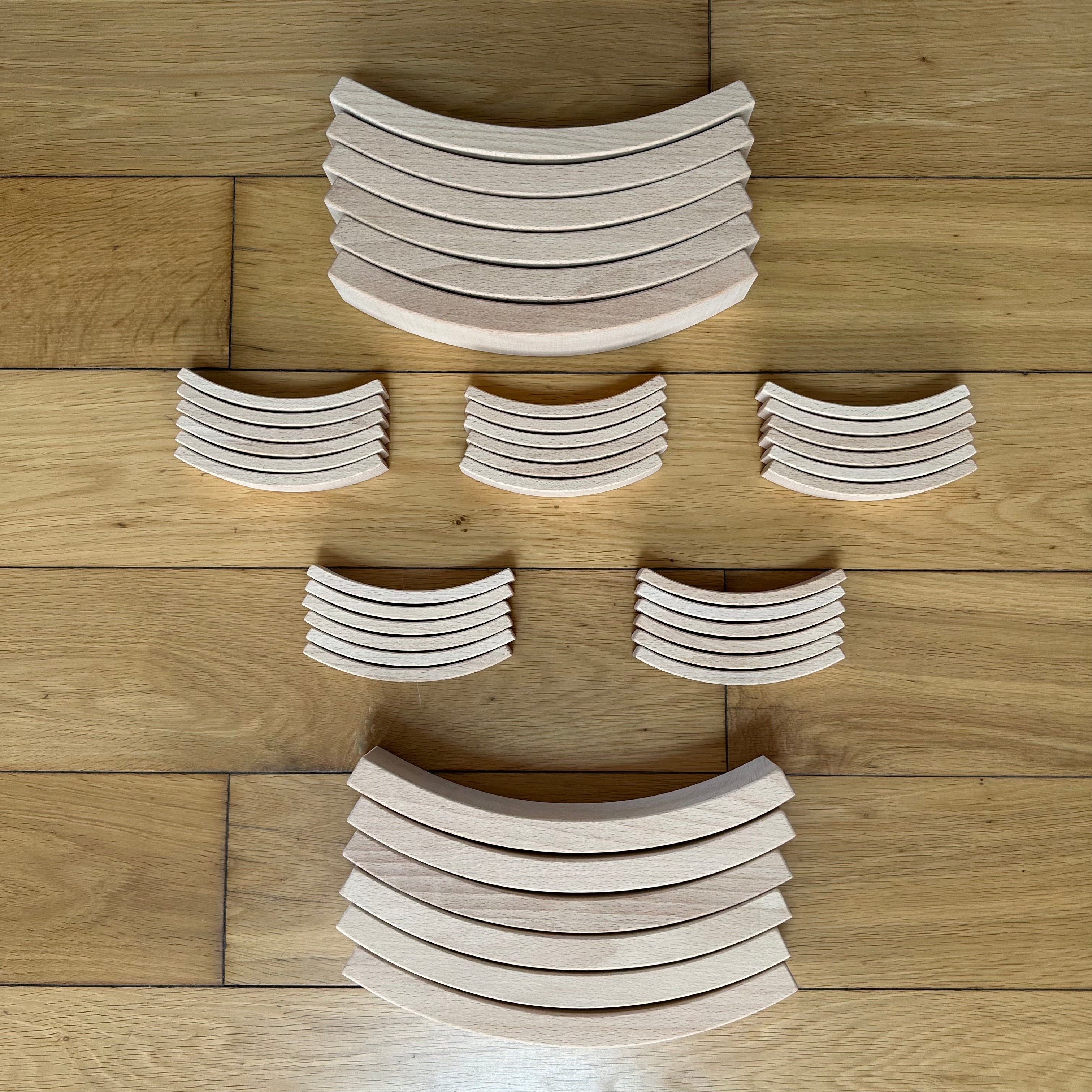 **Pre-order (Ships in 2-3 Weeks)**42-Piece Combination Set – 12 Large & 30 Mini Curved Natural Wooden Building Blocks