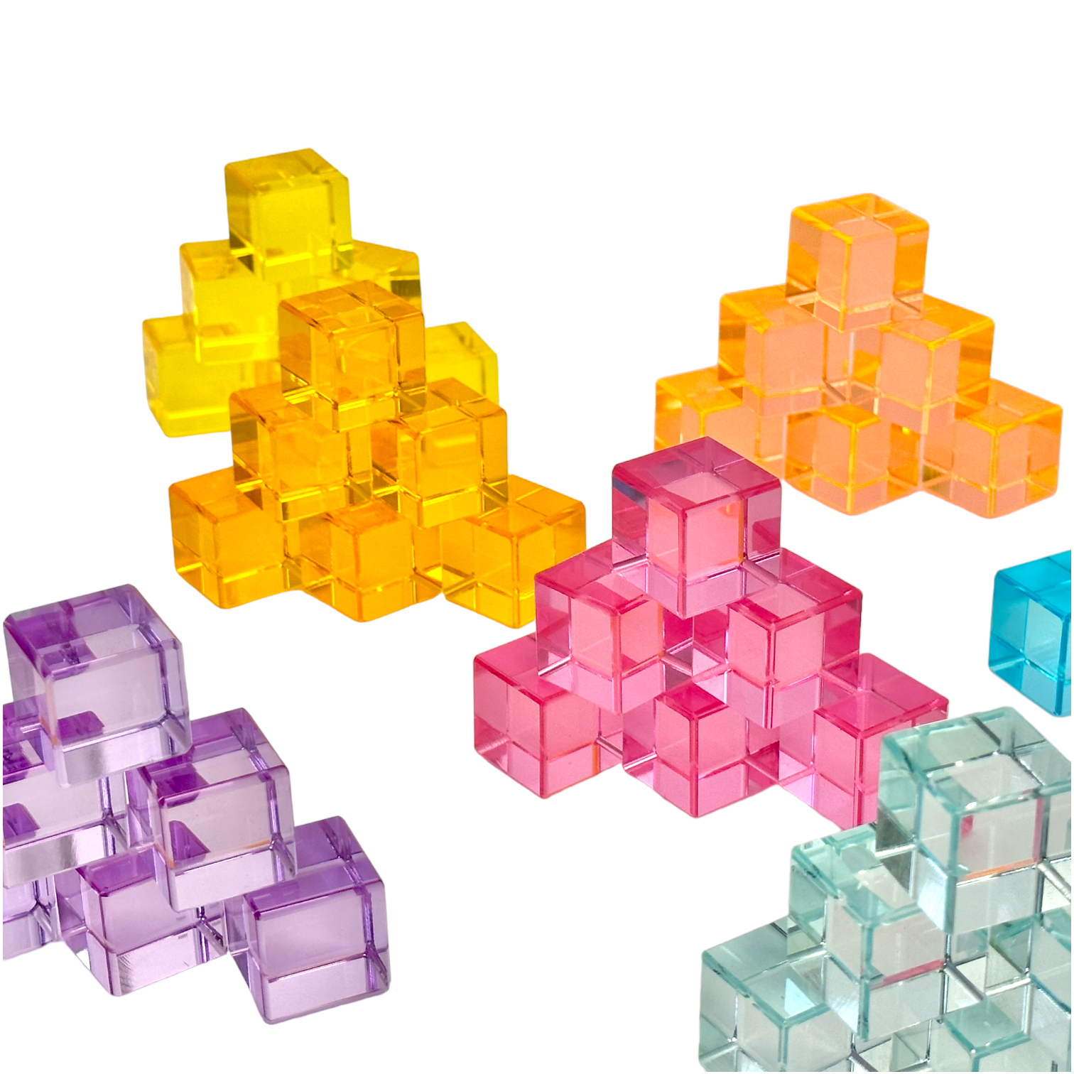 60 Pcs Crystal Clear Lucite Cubes Set with Wooden Tray – Rainbow or Pastel Colors