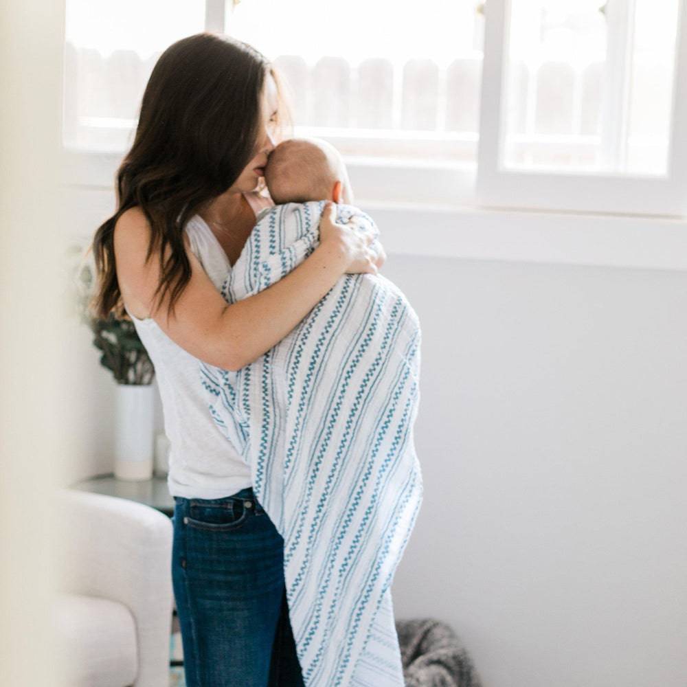 Muslin Swaddle Blanket Set Premium Cotton Wyoming + Western Stripe Swaddle Blanket Bebe au Lait