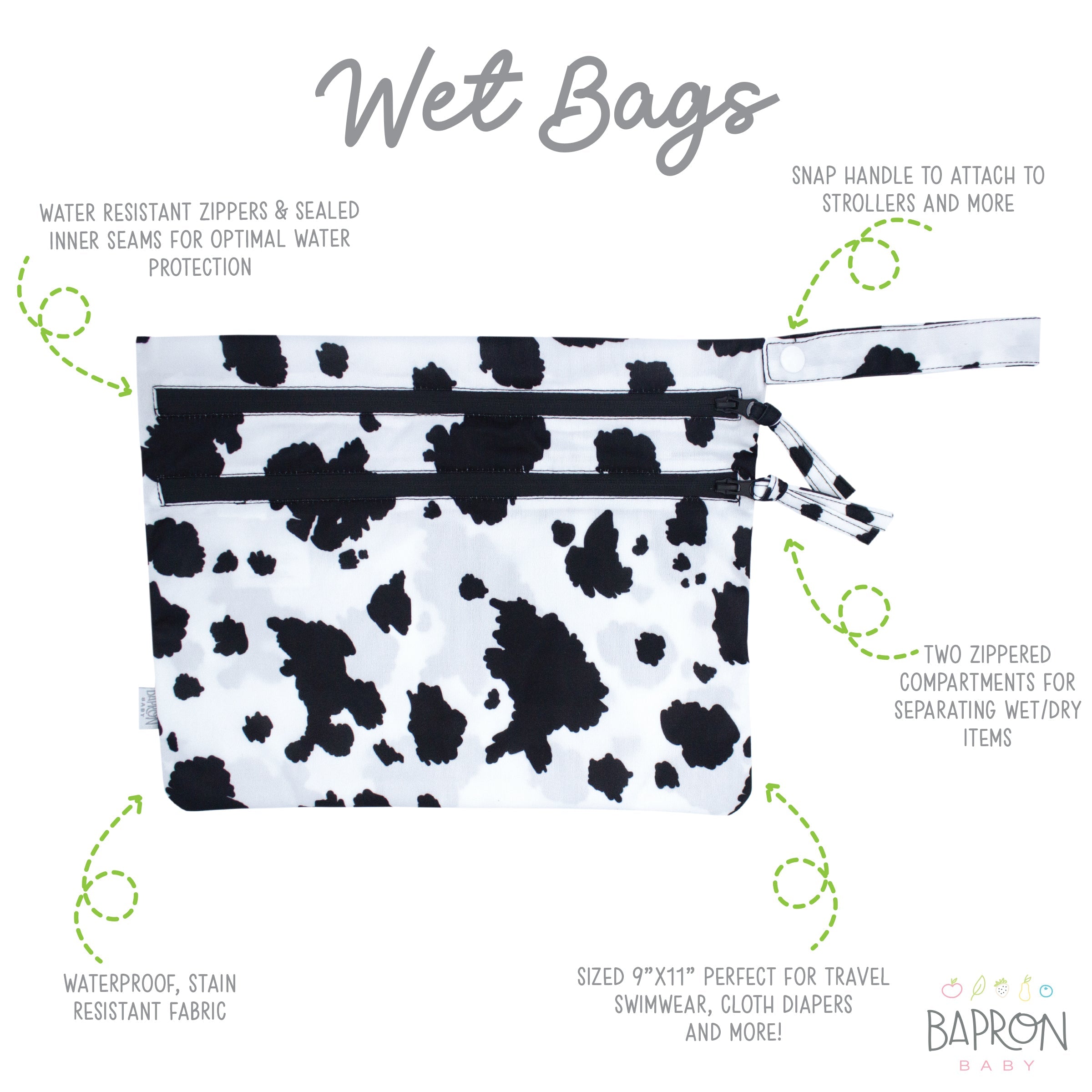 Cowhide - Waterproof Wet Bag (For mealtime, on-the-go, and more!) BapronBaby