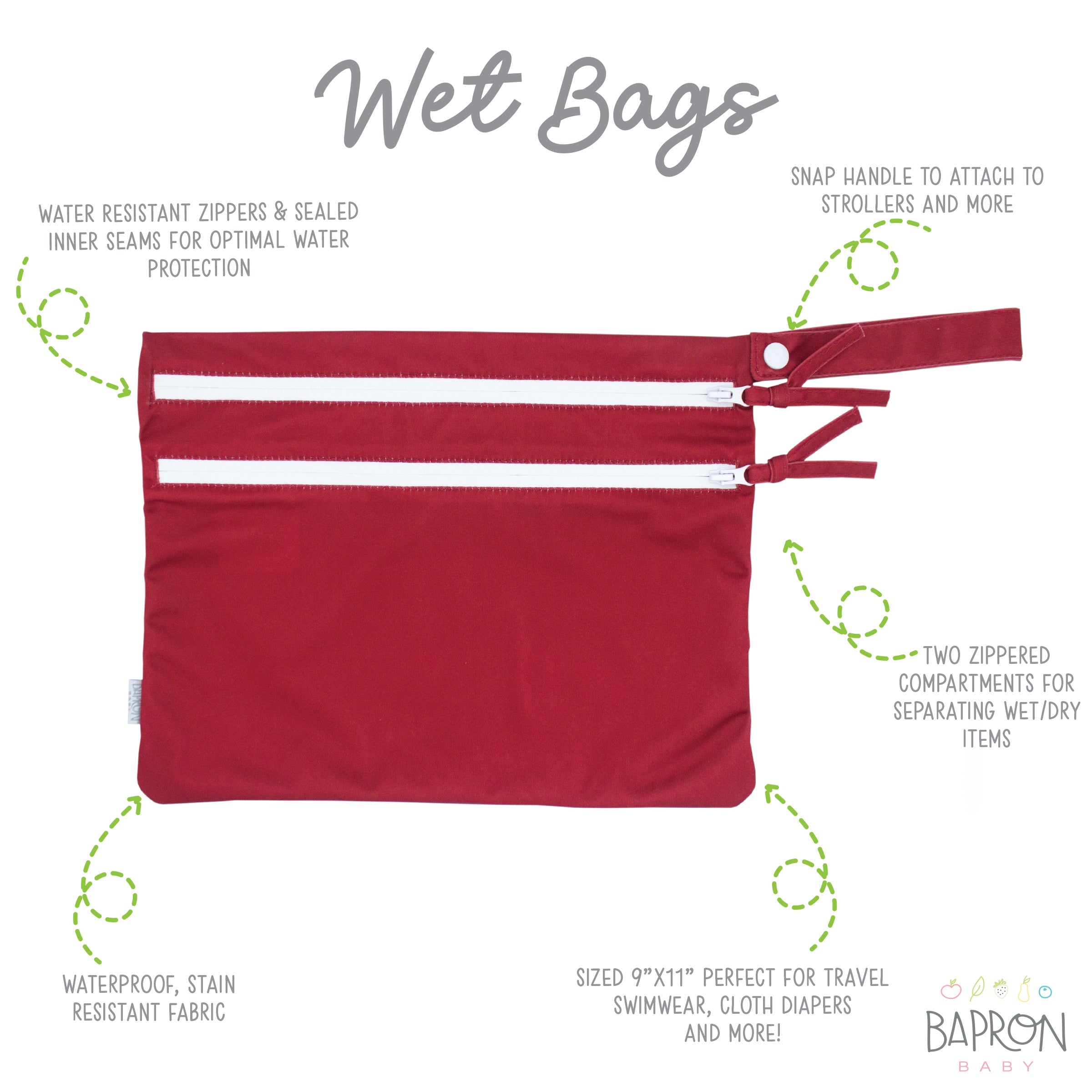 Solid Cranberry Minimalist - Waterproof Wet Bag (For mealtime, on-the-go, and more!) BapronBaby